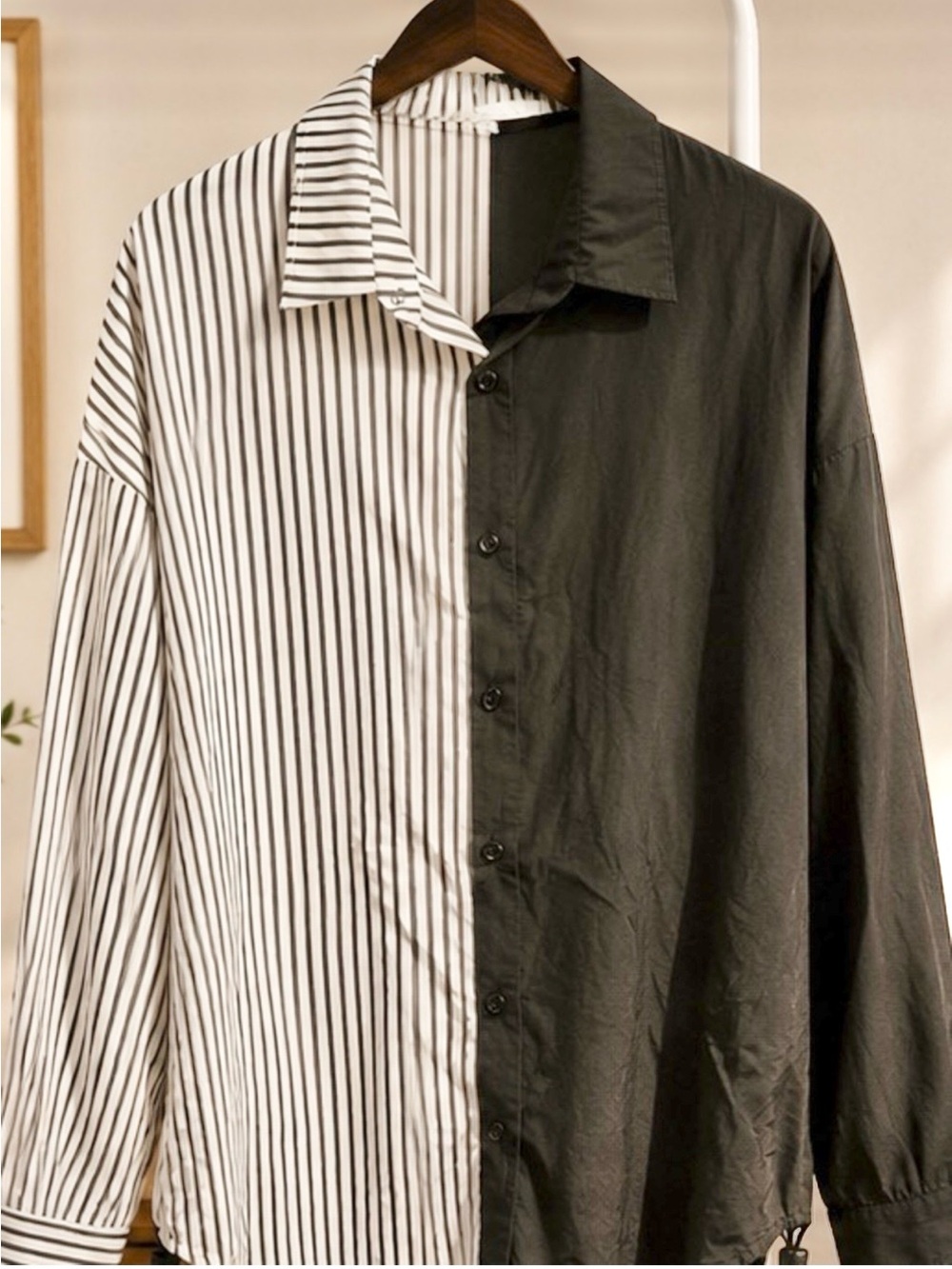 New Black and White Striped Button-Up Shirt